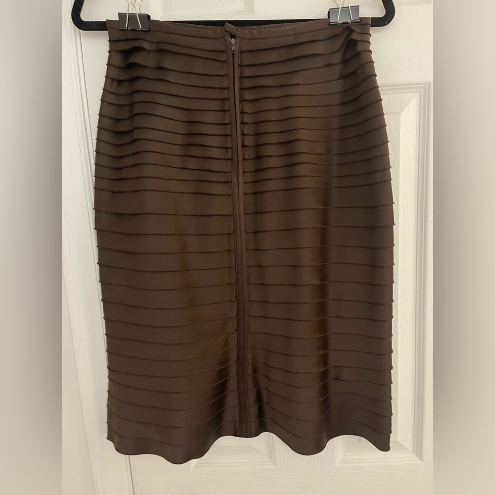 2/$22. JS Collections Chocolate Brown Pencil Skirt with Horizontal Pleating - Picture 3 of 6